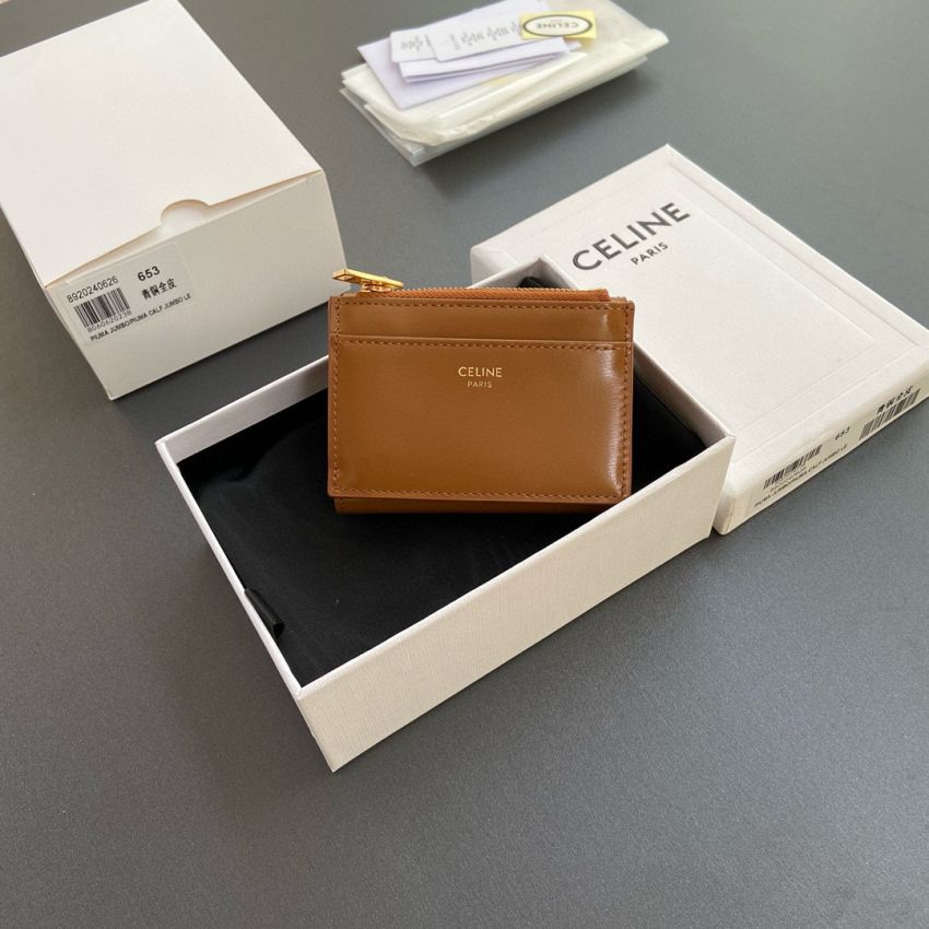 Ce1i*e Triomphe Compact wallet with coin pouch-Tan