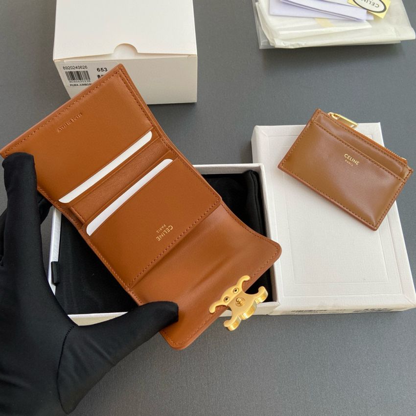Ce1i*e Triomphe Compact wallet with coin pouch-Tan