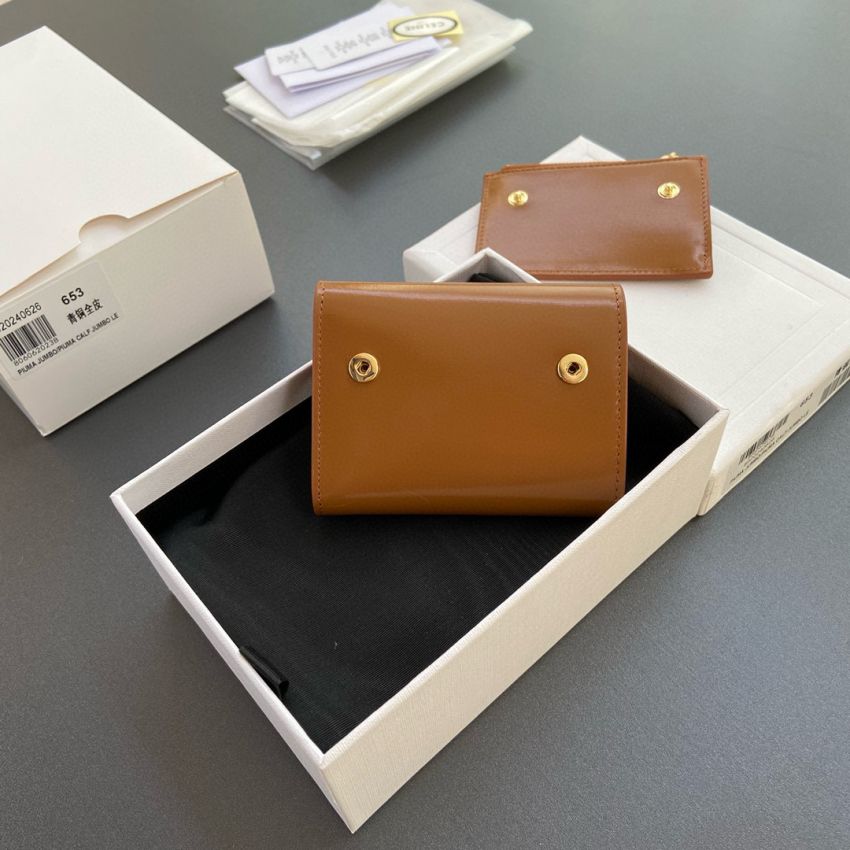 Ce1i*e Triomphe Compact wallet with coin pouch-Tan