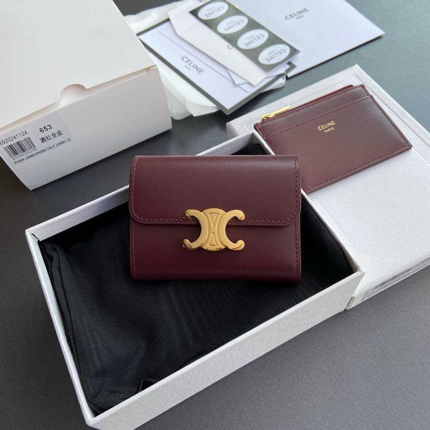 Ce1i*e Triomphe Compact wallet with coin pouch-Burgundy
