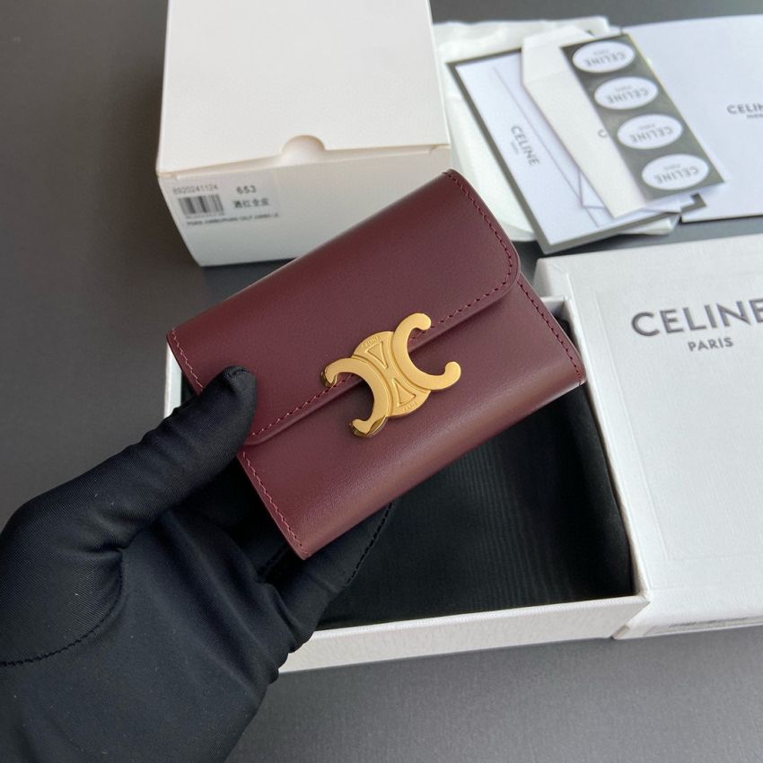 Ce1i*e Triomphe Compact wallet with coin pouch-Burgundy