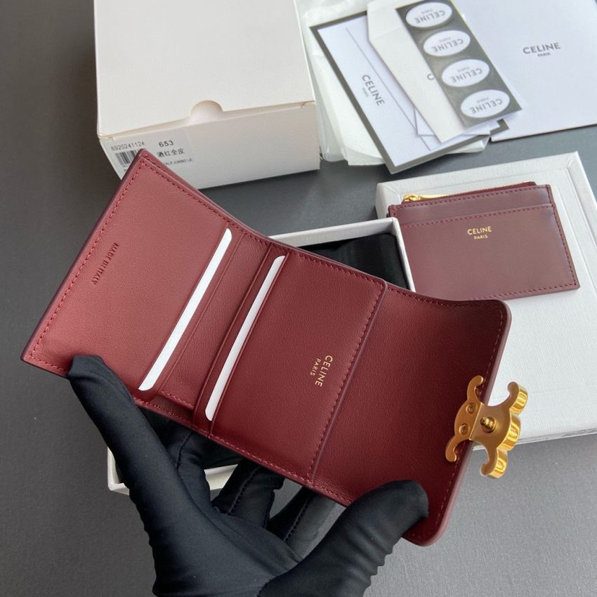 Ce1i*e Triomphe Compact wallet with coin pouch-Burgundy