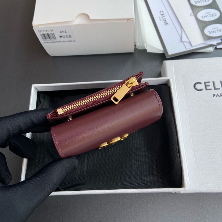 Ce1i*e Triomphe Compact wallet with coin pouch-Burgundy