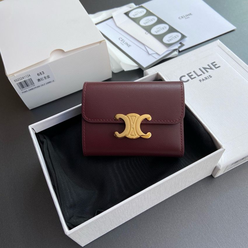 Ce1i*e Triomphe Compact wallet with coin pouch-Burgundy