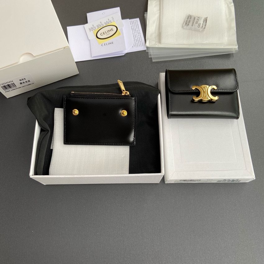 Ce1i*e Triomphe Compact wallet with coin pouch-Black