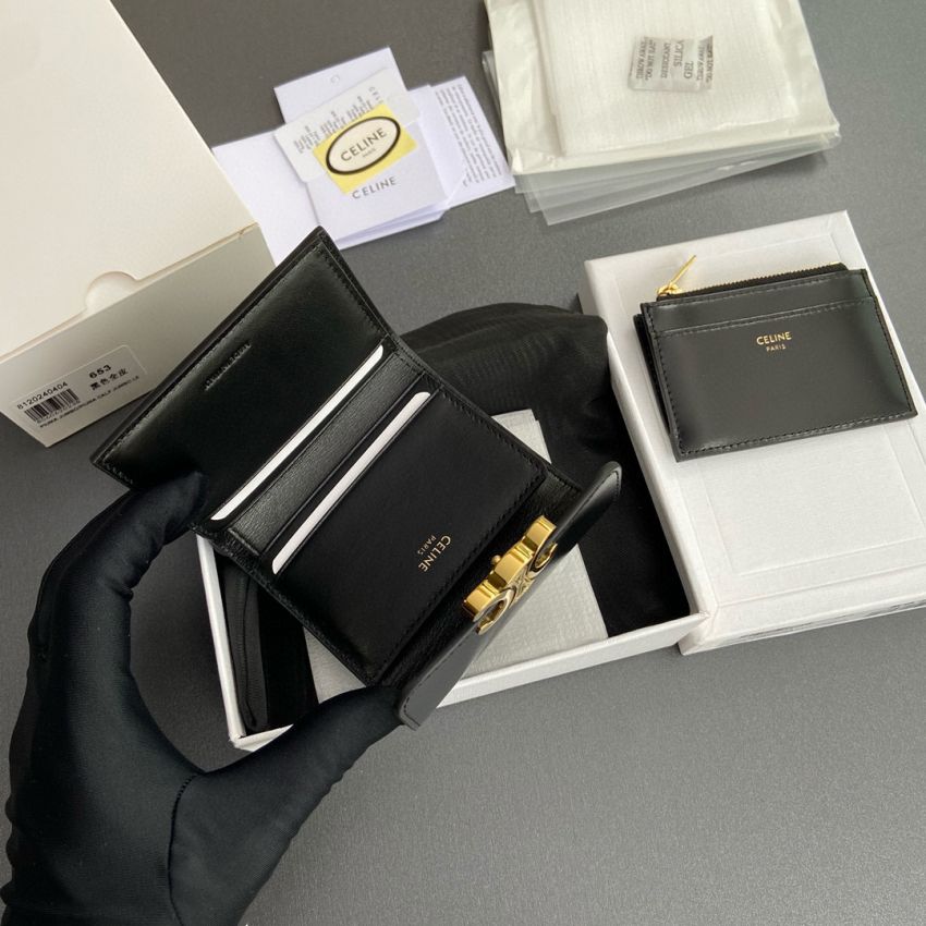 Ce1i*e Triomphe Compact wallet with coin pouch-Black