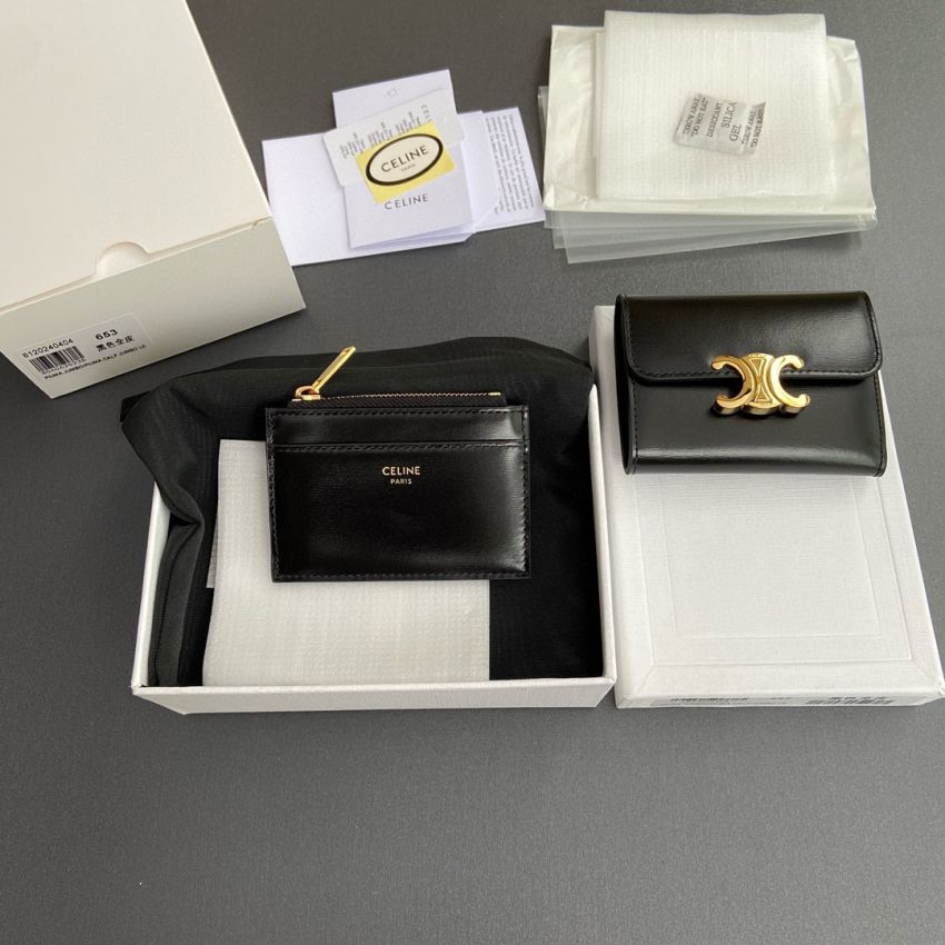 Ce1i*e Triomphe Compact wallet with coin pouch-Black