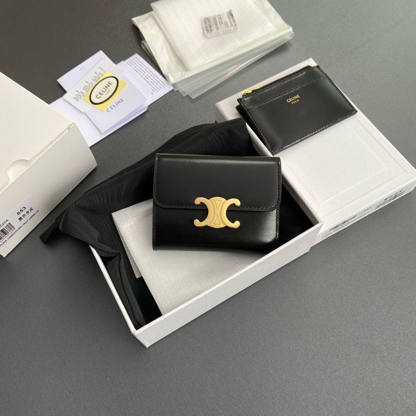 Ce1i*e Triomphe Compact wallet with coin pouch-Black