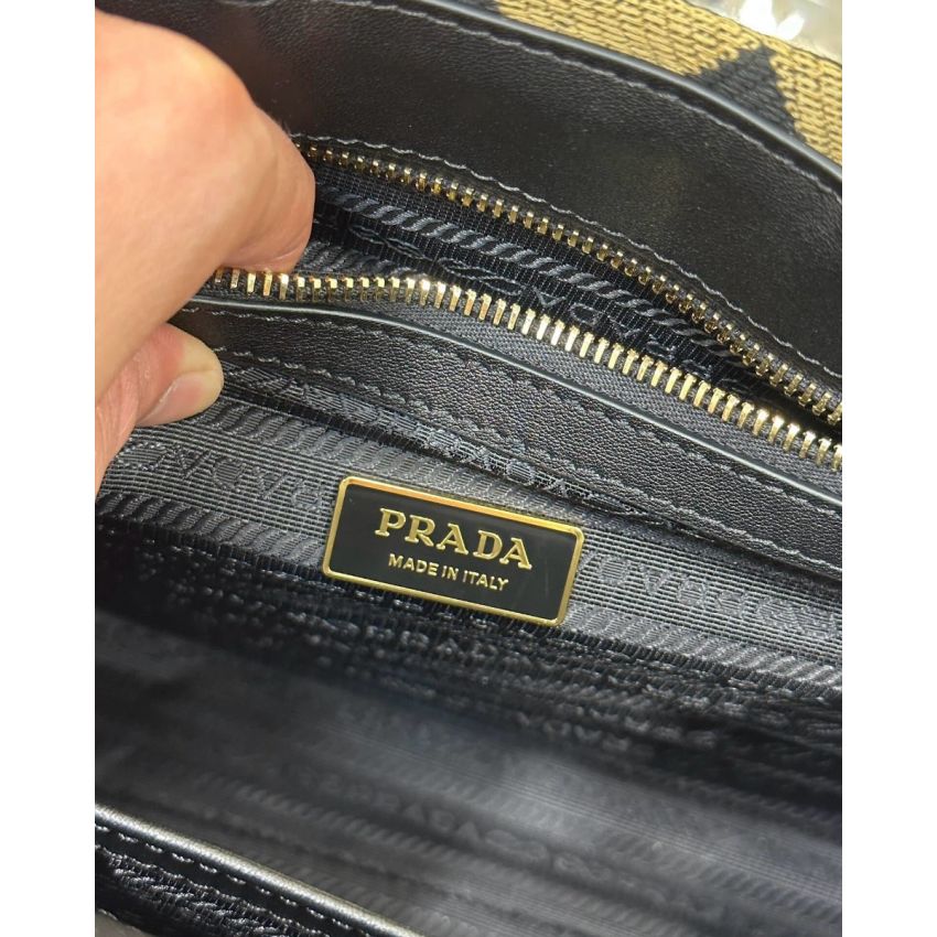 Small Pra*a Symbole embroidered fabric handbag