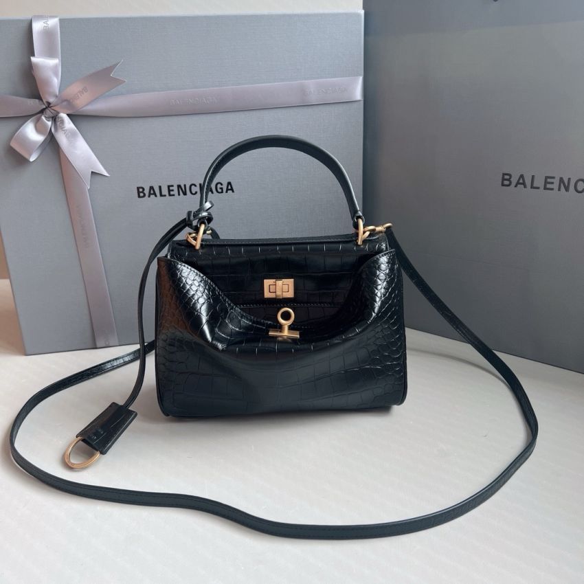 Ba1en*iaga Rodeo Mini Handbag Crocodile Embossed - Black