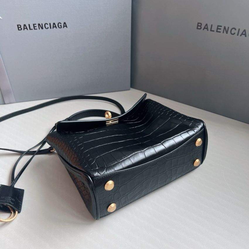 Ba1en*iaga Rodeo Mini Handbag Crocodile Embossed - Black