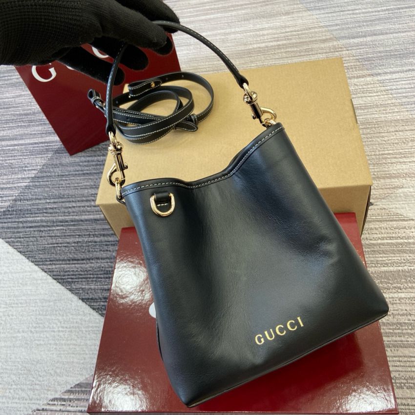 Gvc*1 GG Emblem Mini Buckeket Bag- Black leather