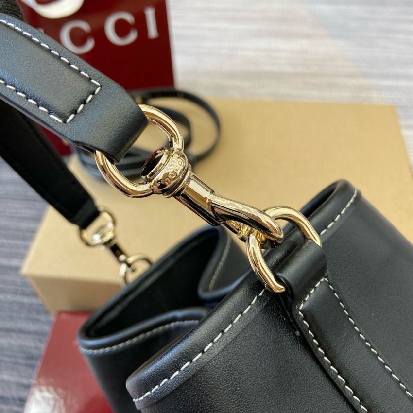 Gvc*1 GG Emblem Mini Buckeket Bag- Black leather