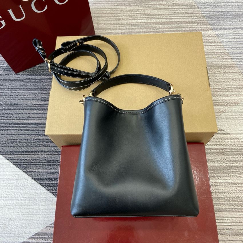 Gvc*1 GG Emblem Mini Buckeket Bag- Black leather