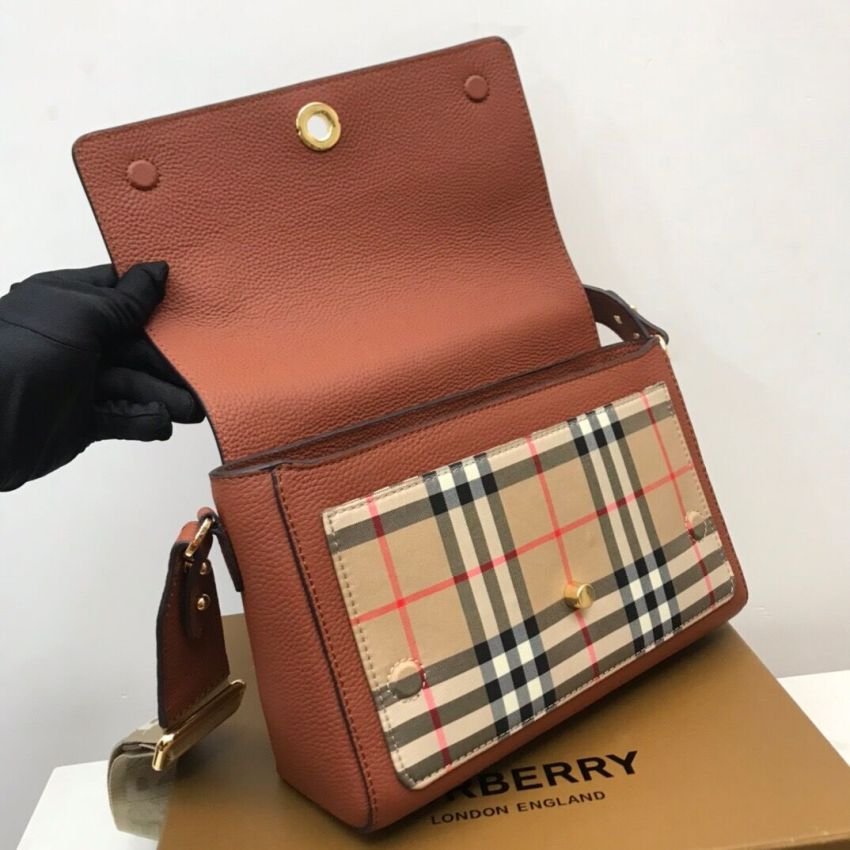 Bv*b*rry Check and Leather Note Bag