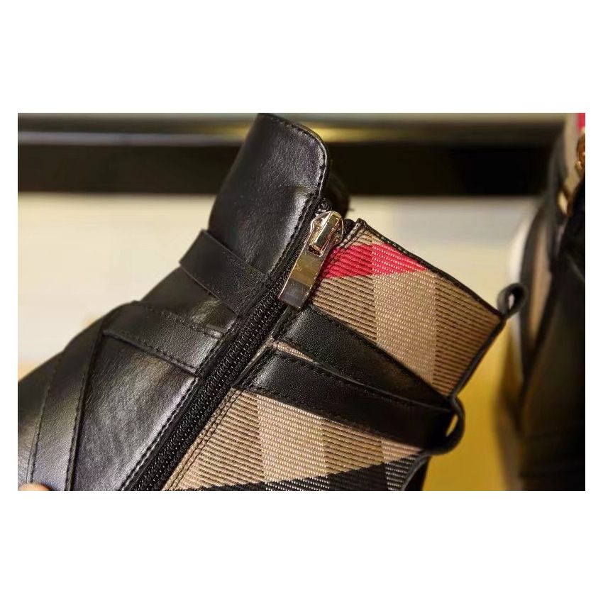 Check and leather Heel Boot , Size 35-41