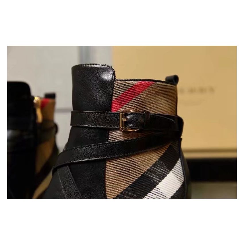 Check and leather Heel Boot , Size 35-41