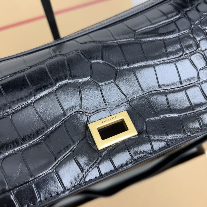 Ba1en*iaga Rodeo Large Handbag Crocodile Embossed - Black