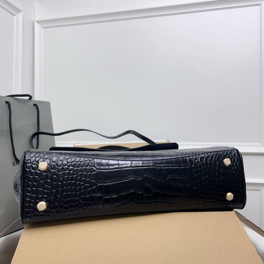 Ba1en*iaga Rodeo Large Handbag Crocodile Embossed - Black