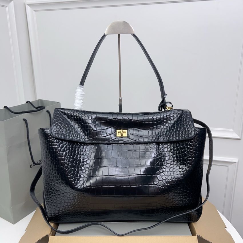 Ba1en*iaga Rodeo Large Handbag Crocodile Embossed - Black