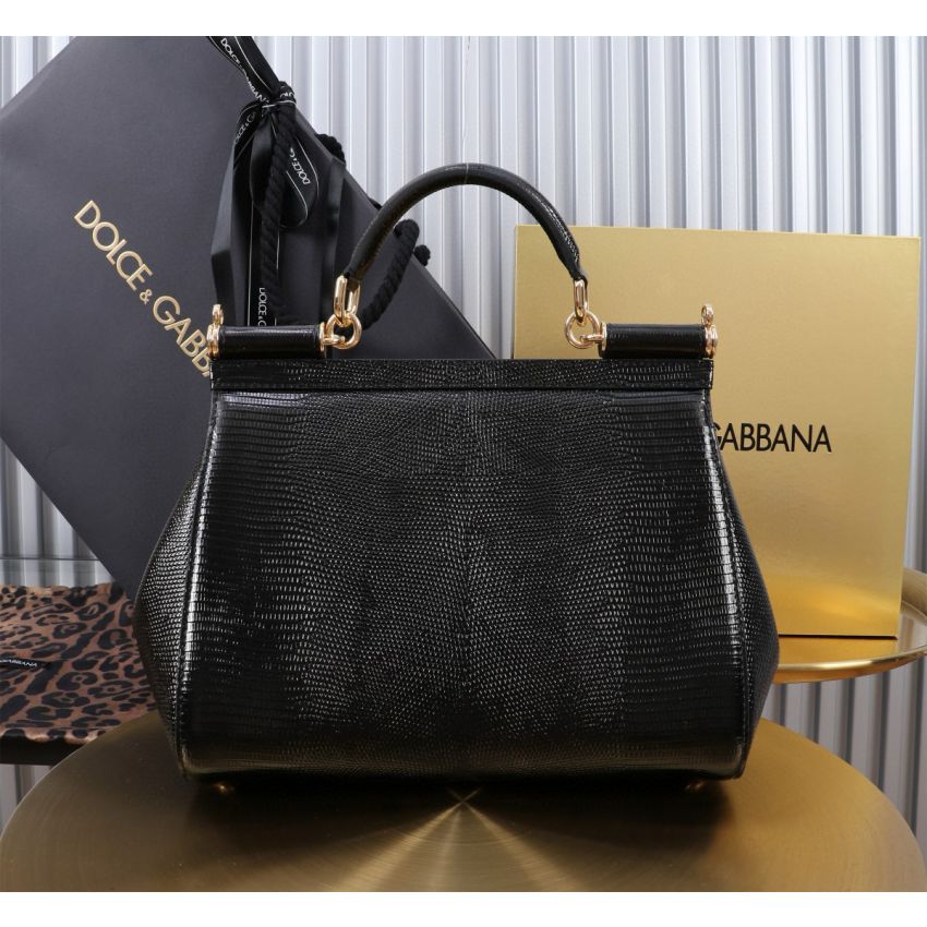 d01ce Gab*a*a large sicily handbag in black iguana-print calfskin
