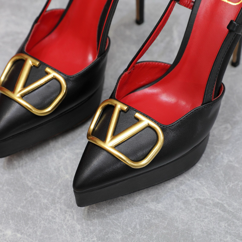 Va1e*ntin0 Vlogo Calfskin Platform Slingback Pumps 15cm , Size 35-41