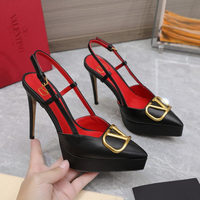 Va1e*ntin0 Vlogo Calfskin Platform Slingback Pumps 15cm , Size 35-41